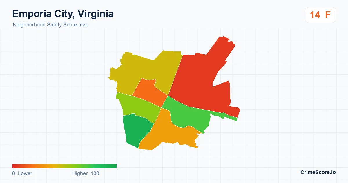 Emporia City, Virginia neighborhood Safety Score map by Census block group