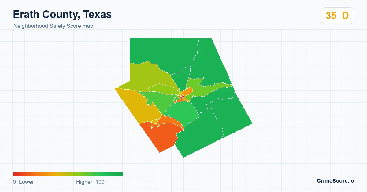 Erath County, Texas neighborhood Safety Score map by Census block group