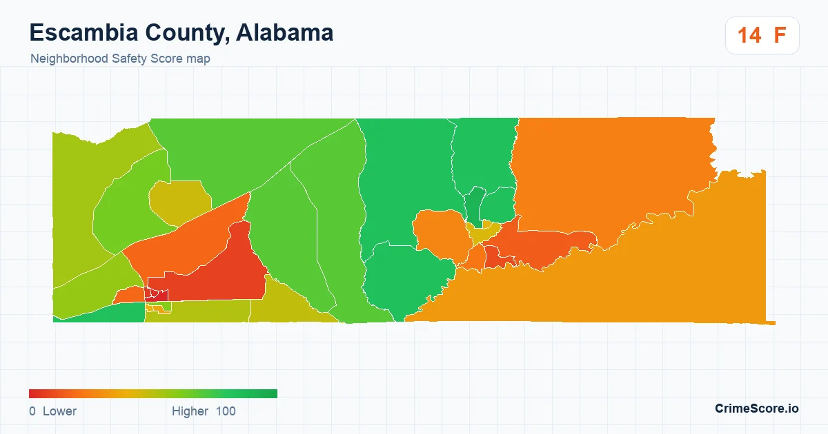 Escambia County, Alabama neighborhood Safety Score map by Census block group