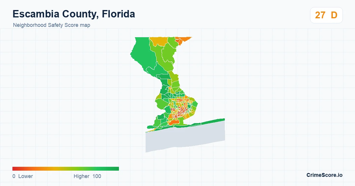 Escambia County, Florida neighborhood Safety Score map by Census block group
