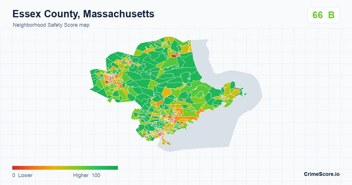 Essex County, Massachusetts neighborhood Safety Score map by Census block group