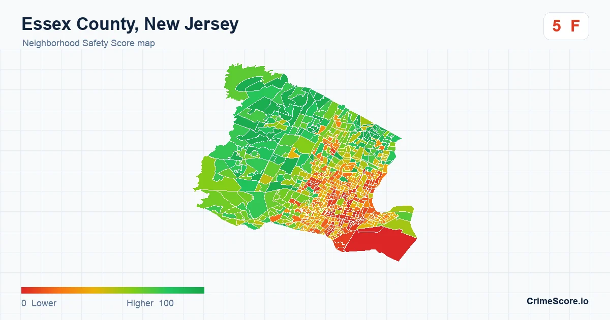 Essex County, New Jersey neighborhood Safety Score map by Census block group