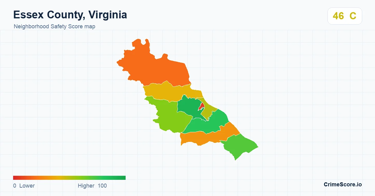 Essex County, Virginia neighborhood Safety Score map by Census block group