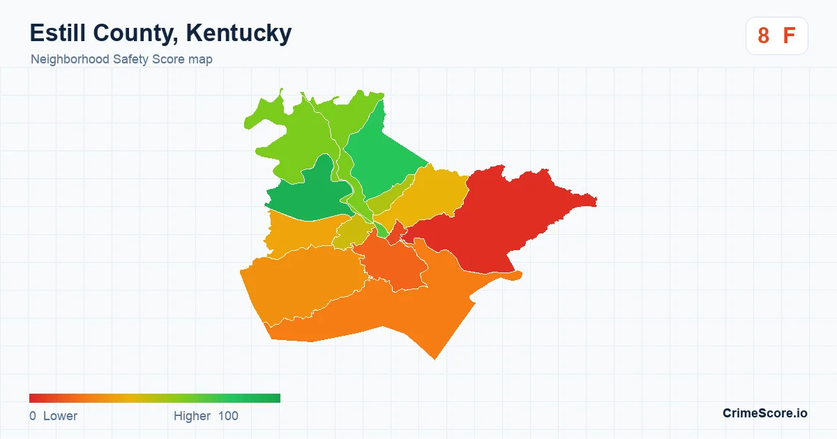 Estill County, Kentucky neighborhood Safety Score map by Census block group