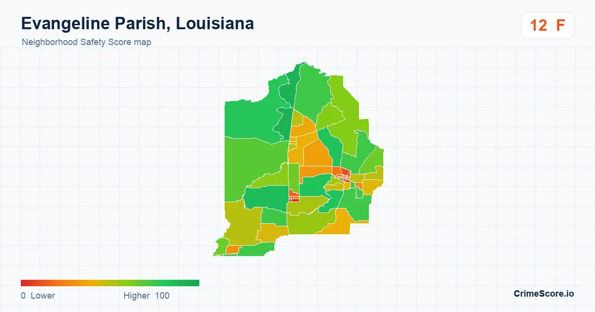 Evangeline Parish, Louisiana neighborhood Safety Score map by Census block group