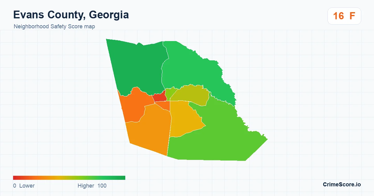 Evans County, Georgia neighborhood Safety Score map by Census block group