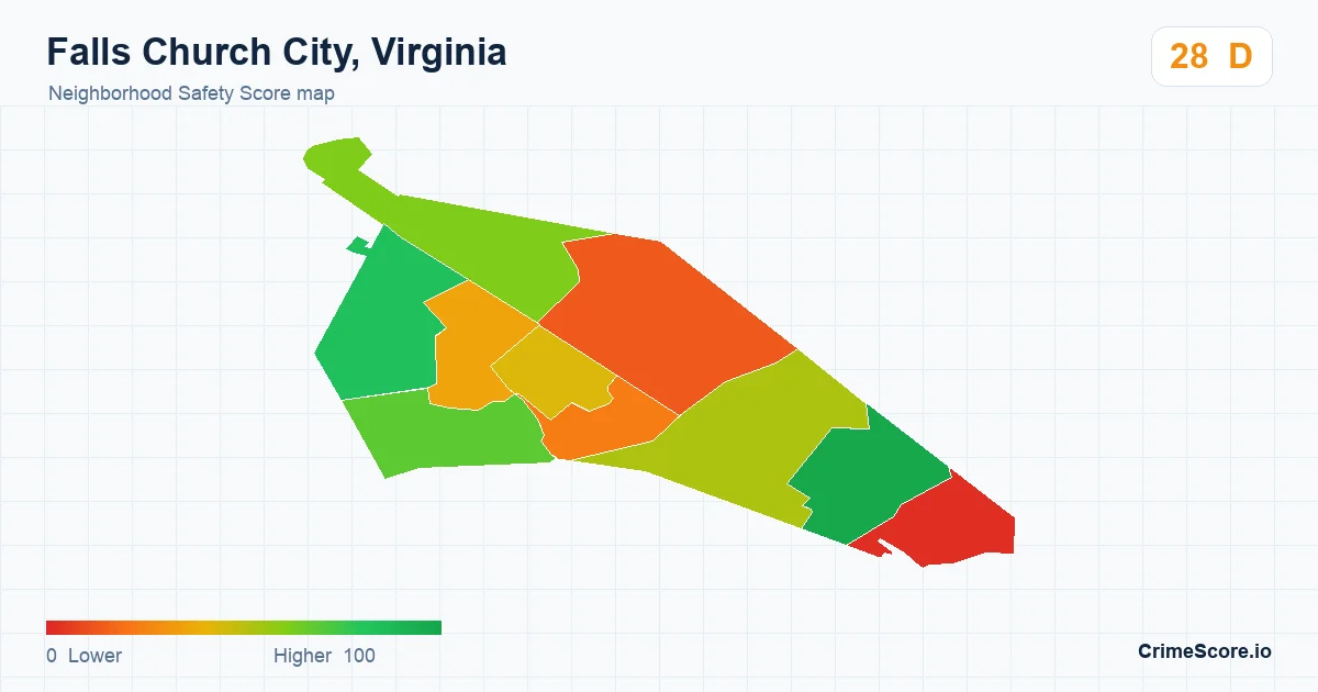 Falls Church City, Virginia neighborhood Safety Score map by Census block group