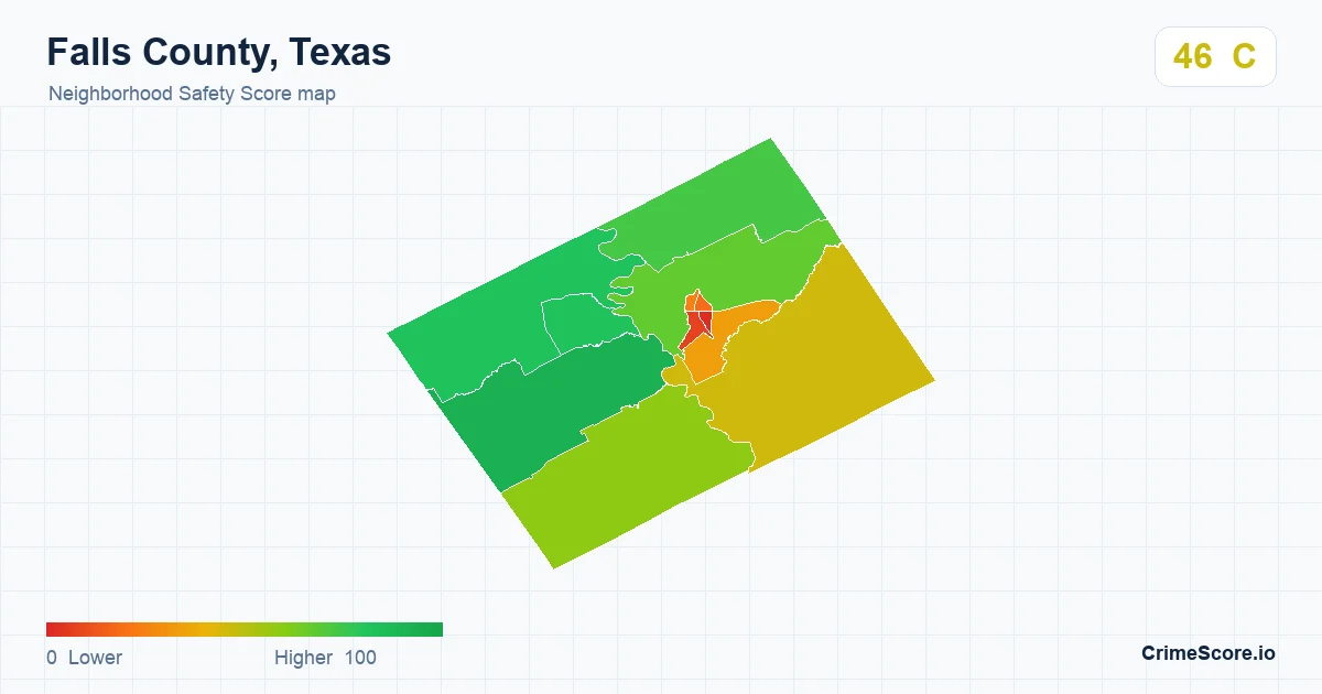 Falls County, Texas neighborhood Safety Score map by Census block group