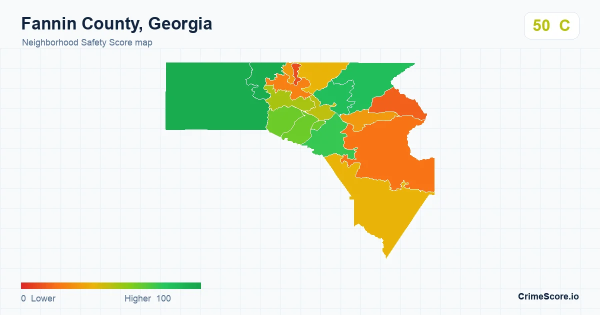 Fannin County, Georgia neighborhood Safety Score map by Census block group