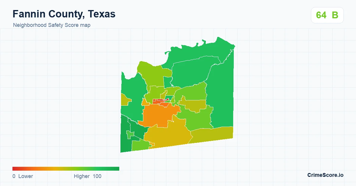 Fannin County, Texas neighborhood Safety Score map by Census block group