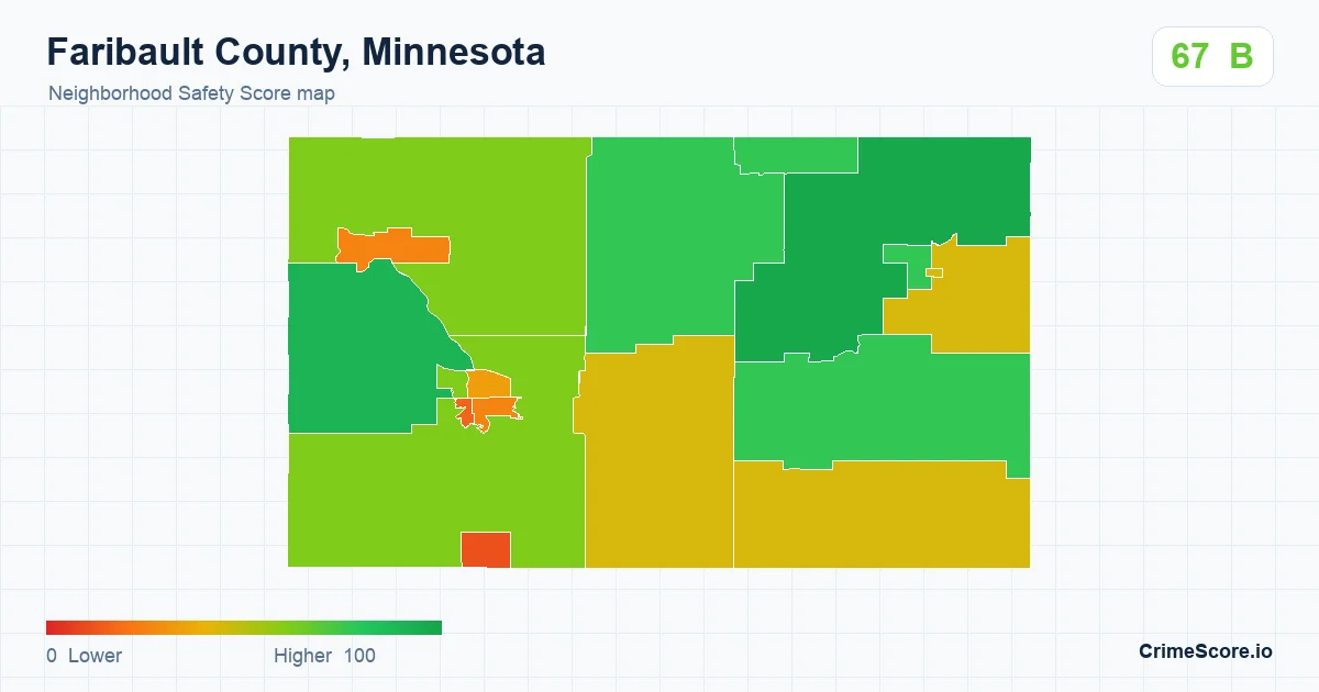 Faribault County, Minnesota neighborhood Safety Score map by Census block group