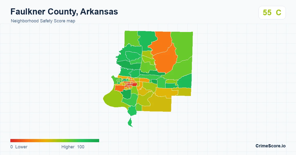 Faulkner County, Arkansas neighborhood Safety Score map by Census block group