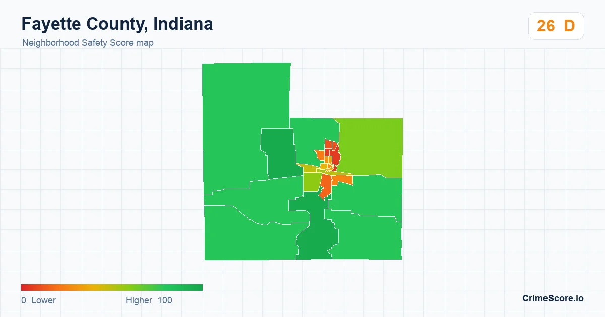 Fayette County, Indiana neighborhood Safety Score map by Census block group