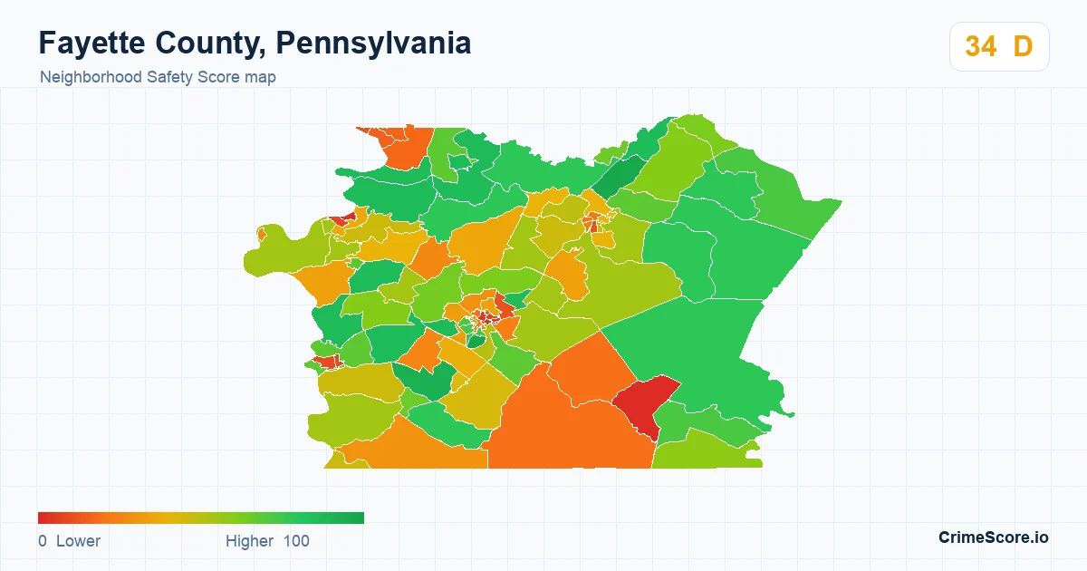 Fayette County, Pennsylvania neighborhood Safety Score map by Census block group