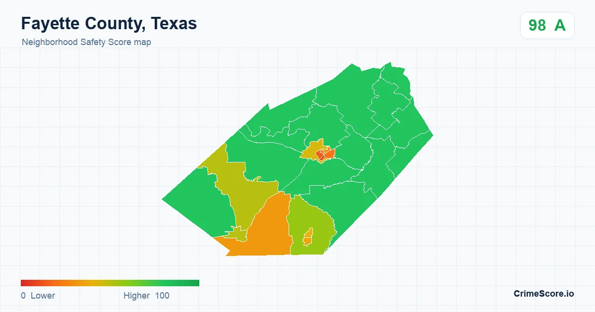 Fayette County, Texas neighborhood Safety Score map by Census block group