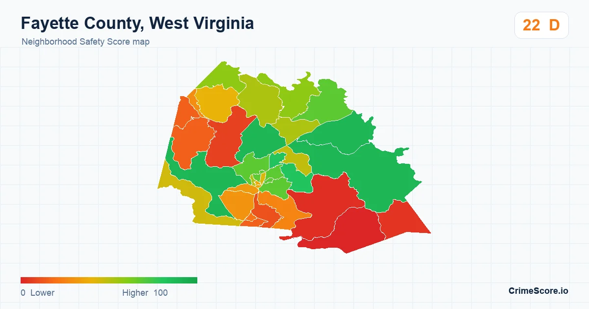 Fayette County, West Virginia neighborhood Safety Score map by Census block group