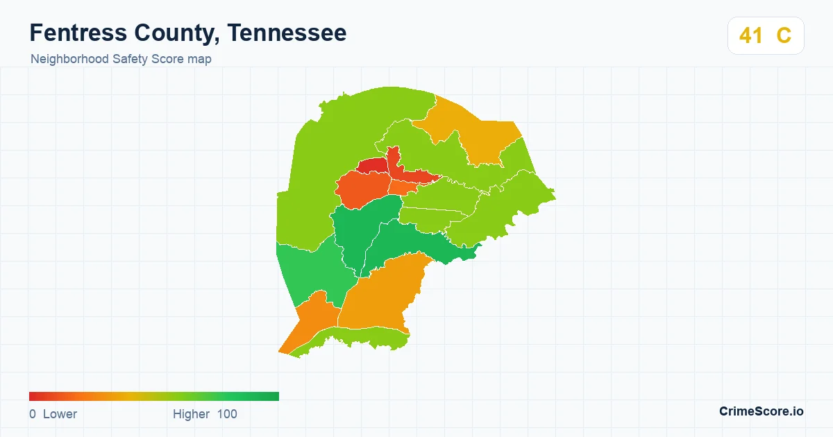 Fentress County, Tennessee neighborhood Safety Score map by Census block group
