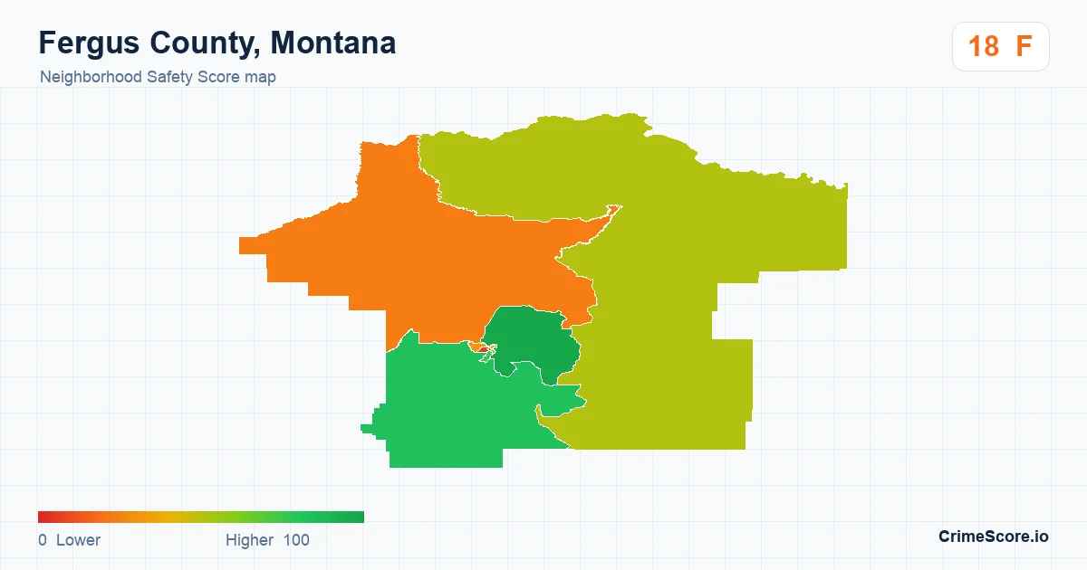 Fergus County, Montana neighborhood Safety Score map by Census block group