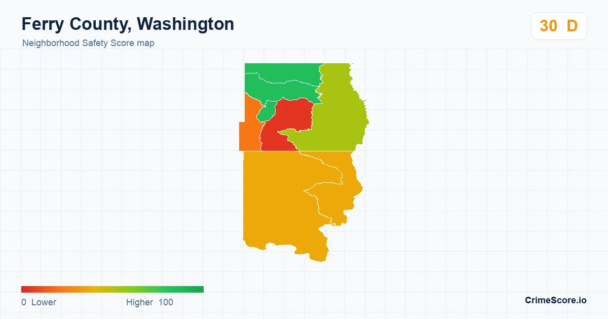 Ferry County, Washington neighborhood Safety Score map by Census block group