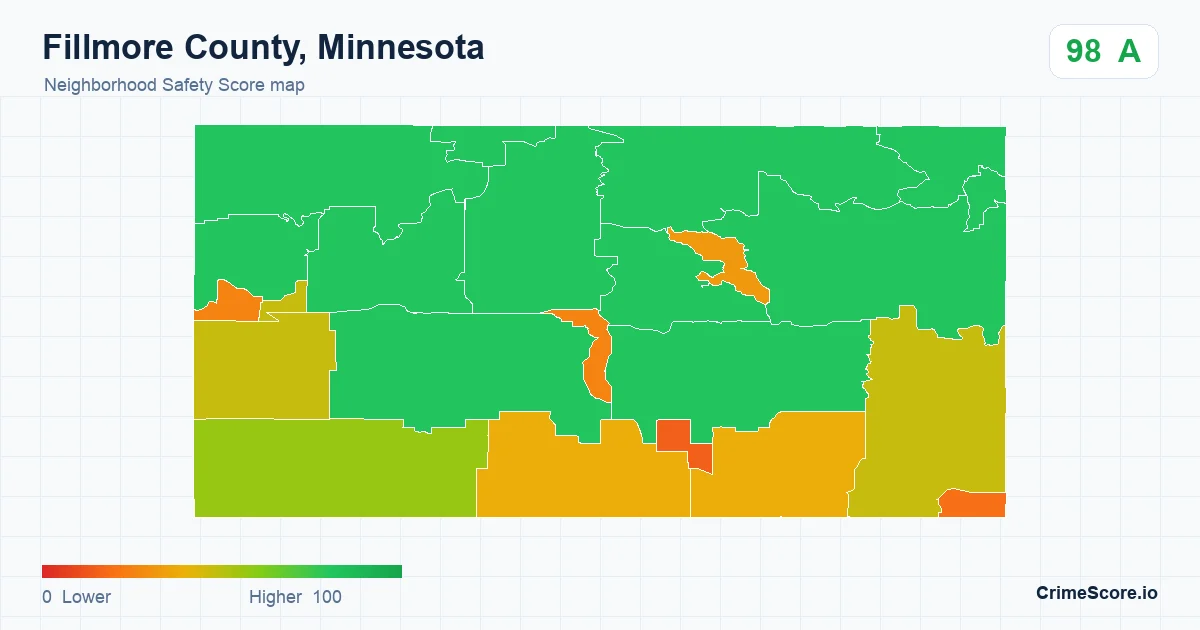 Fillmore County, Minnesota neighborhood Safety Score map by Census block group