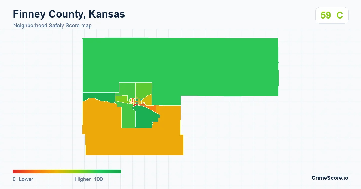Finney County, Kansas neighborhood Safety Score map by Census block group