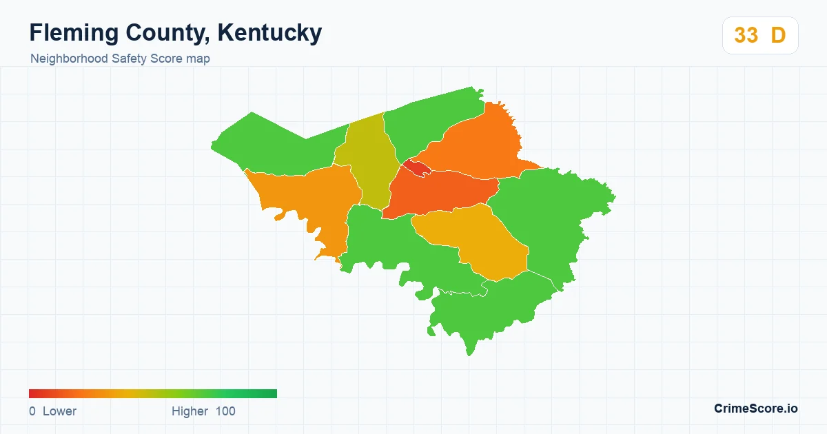 Fleming County, Kentucky neighborhood Safety Score map by Census block group