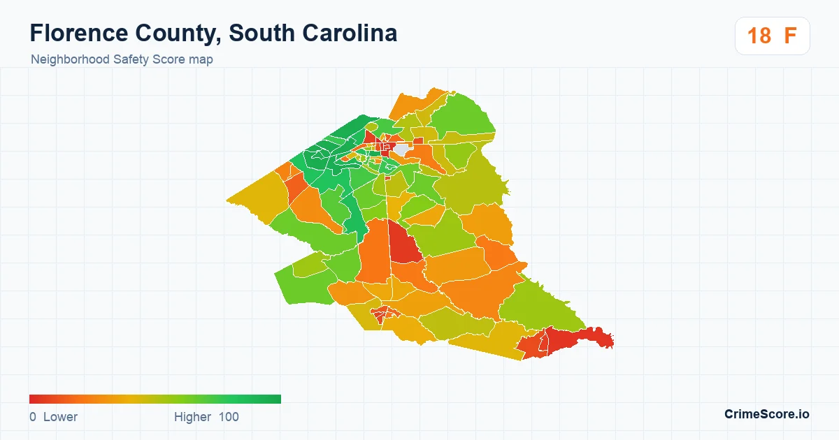 Florence County, South Carolina neighborhood Safety Score map by Census block group