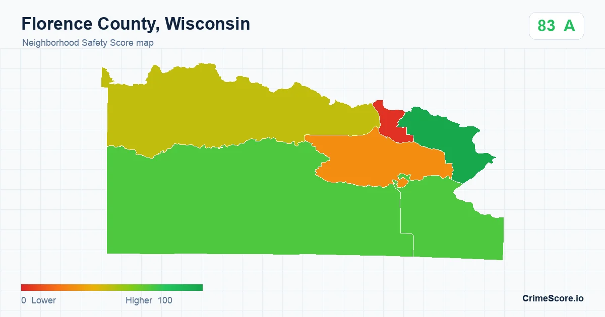 Florence County, Wisconsin neighborhood Safety Score map by Census block group