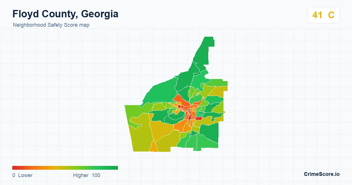 Floyd County, Georgia neighborhood Safety Score map by Census block group
