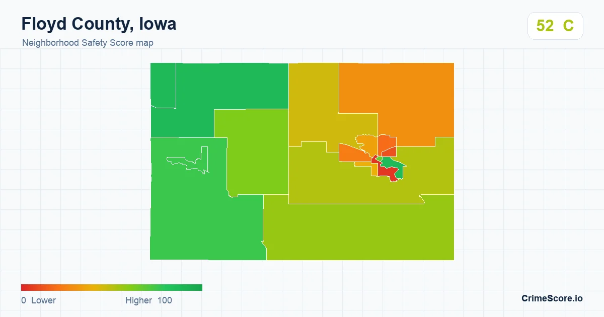 Floyd County, Iowa neighborhood Safety Score map by Census block group