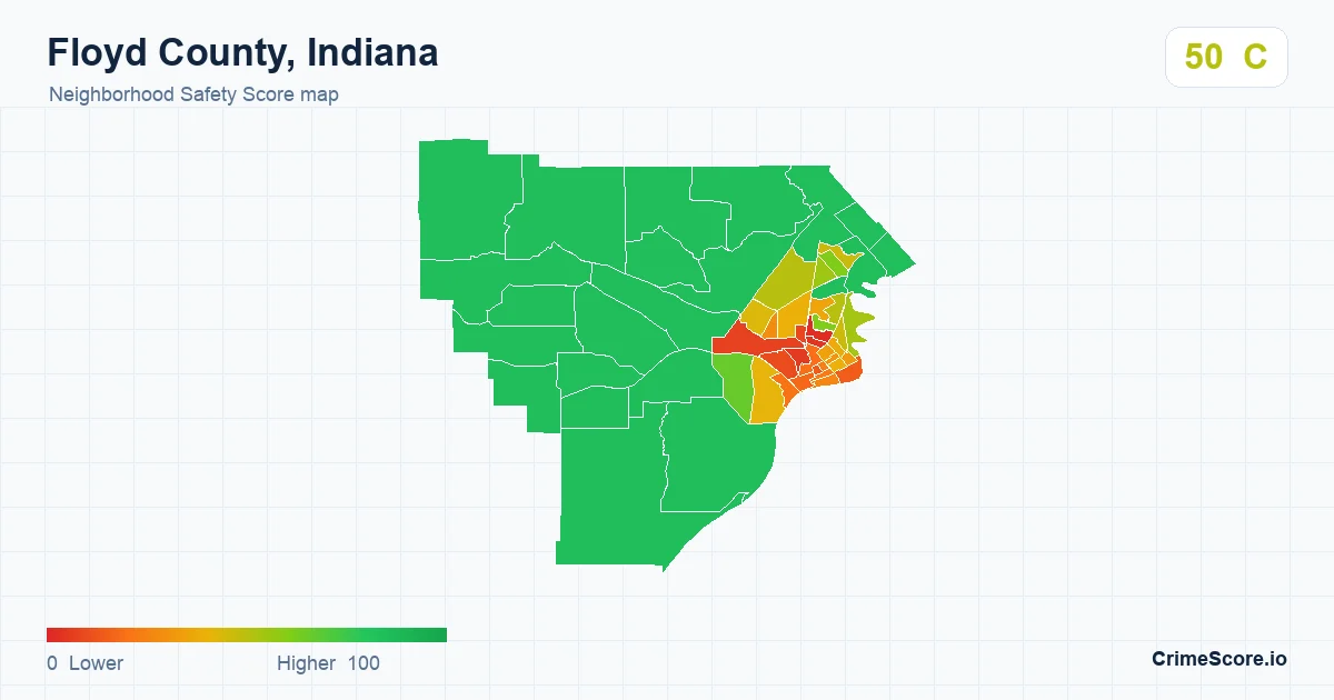 Floyd County, Indiana neighborhood Safety Score map by Census block group