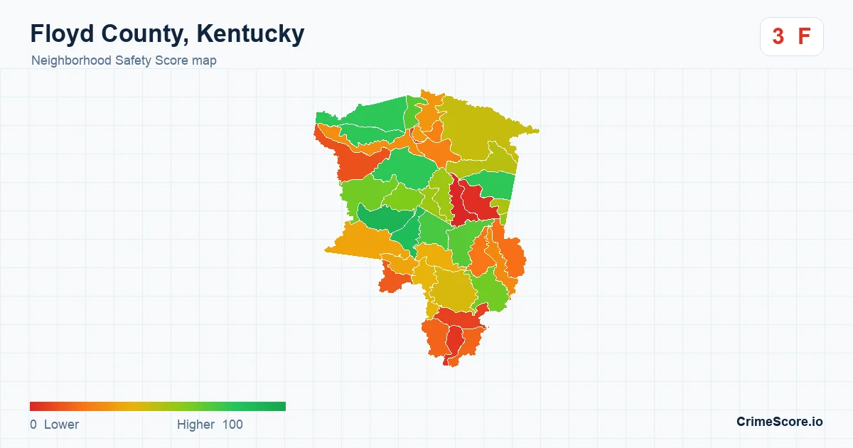 Floyd County, Kentucky neighborhood Safety Score map by Census block group