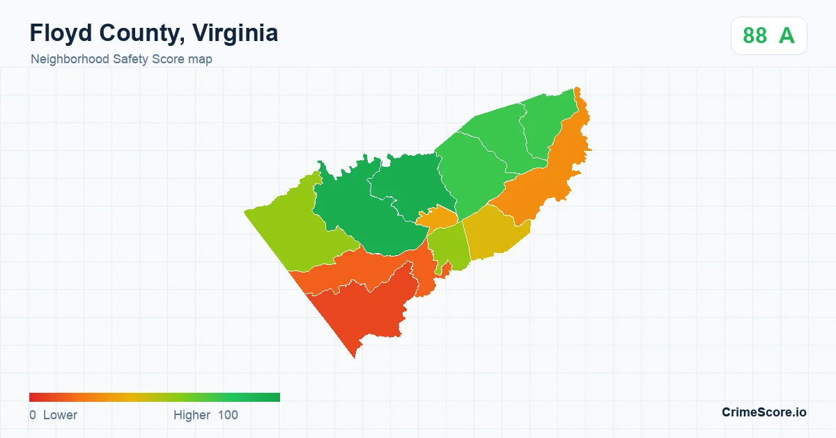 Floyd County, Virginia neighborhood Safety Score map by Census block group