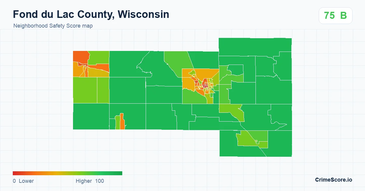 Fond du Lac County, Wisconsin neighborhood Safety Score map by Census block group