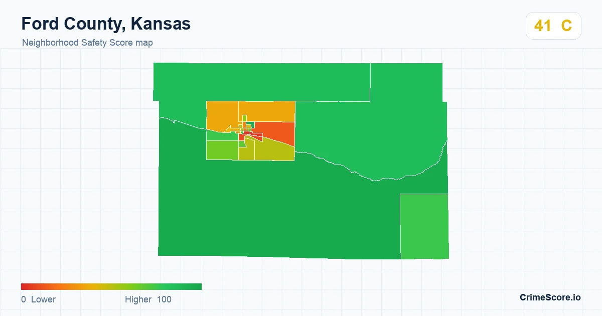 Ford County, Kansas neighborhood Safety Score map by Census block group