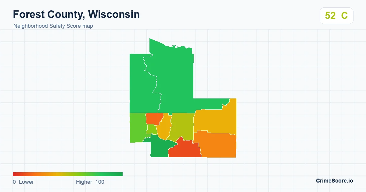 Forest County, Wisconsin neighborhood Safety Score map by Census block group