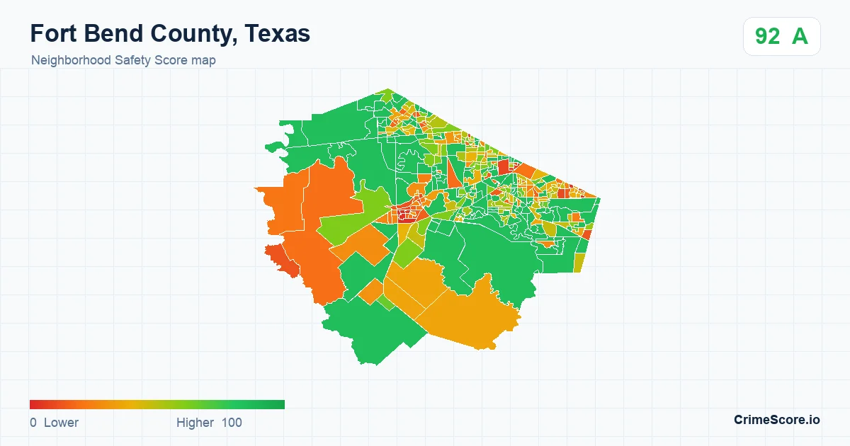 Fort Bend County, Texas neighborhood Safety Score map by Census block group