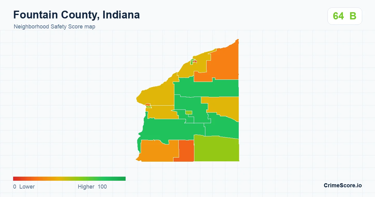 Fountain County, Indiana neighborhood Safety Score map by Census block group