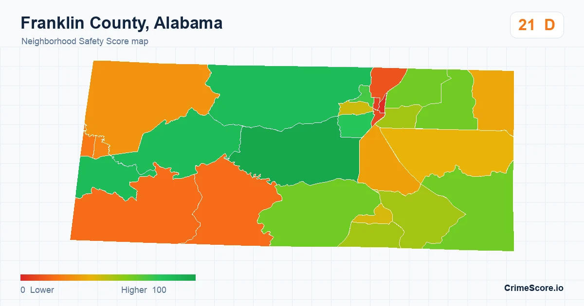 Franklin County, Alabama neighborhood Safety Score map by Census block group