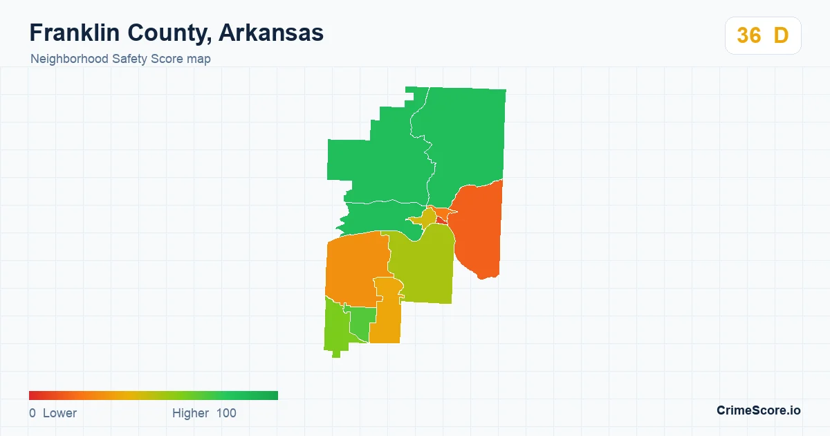 Franklin County, Arkansas neighborhood Safety Score map by Census block group