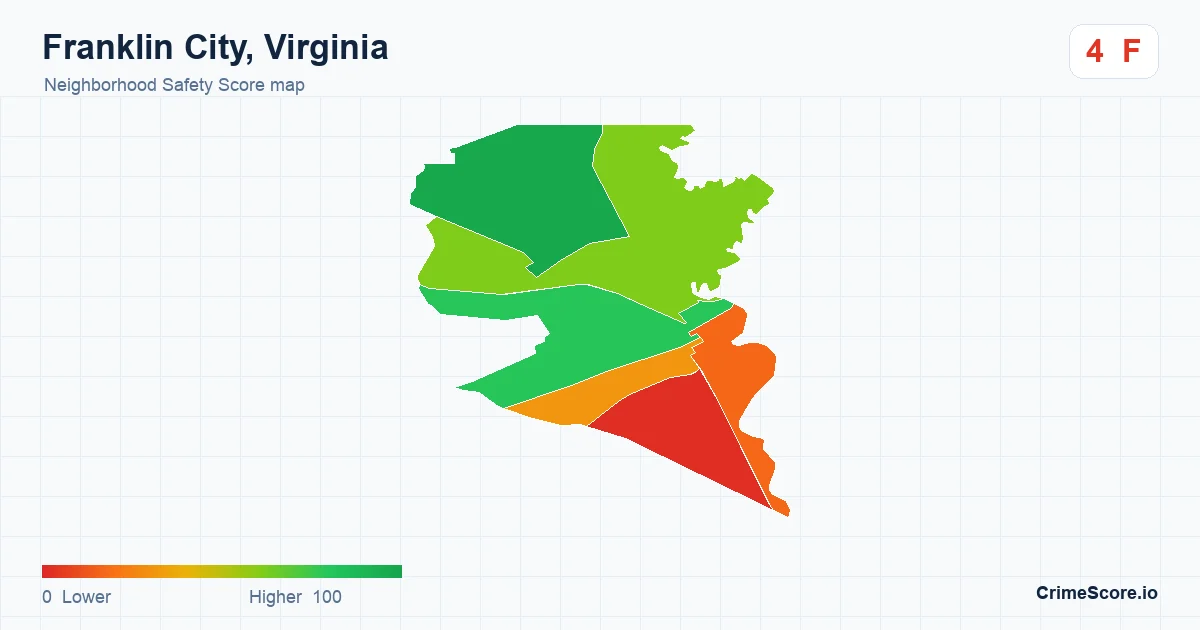 Franklin City, Virginia neighborhood Safety Score map by Census block group