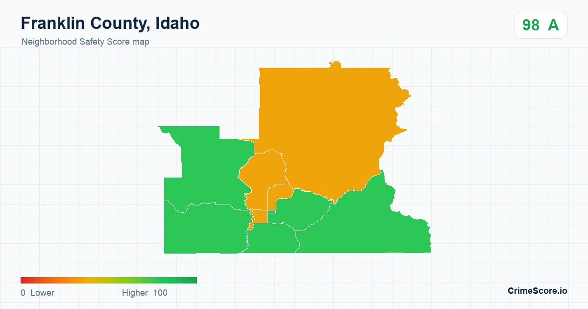Franklin County, Idaho neighborhood Safety Score map by Census block group