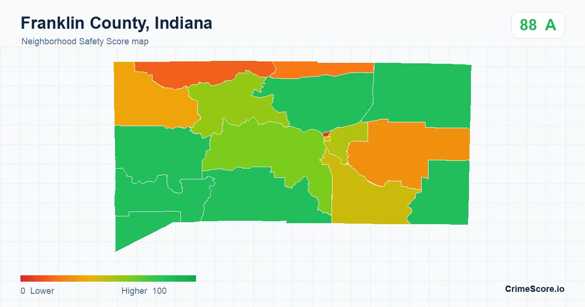Franklin County, Indiana neighborhood Safety Score map by Census block group