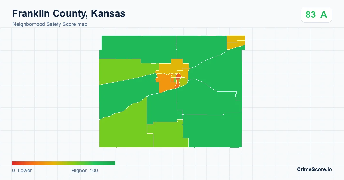 Franklin County, Kansas neighborhood Safety Score map by Census block group