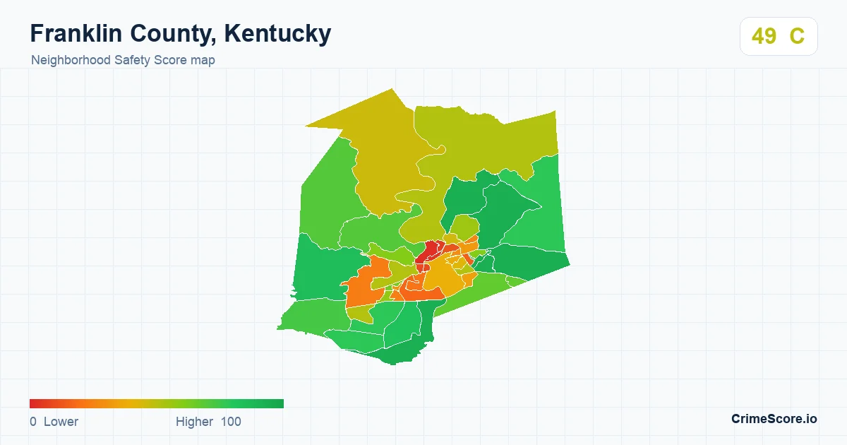 Franklin County, Kentucky neighborhood Safety Score map by Census block group