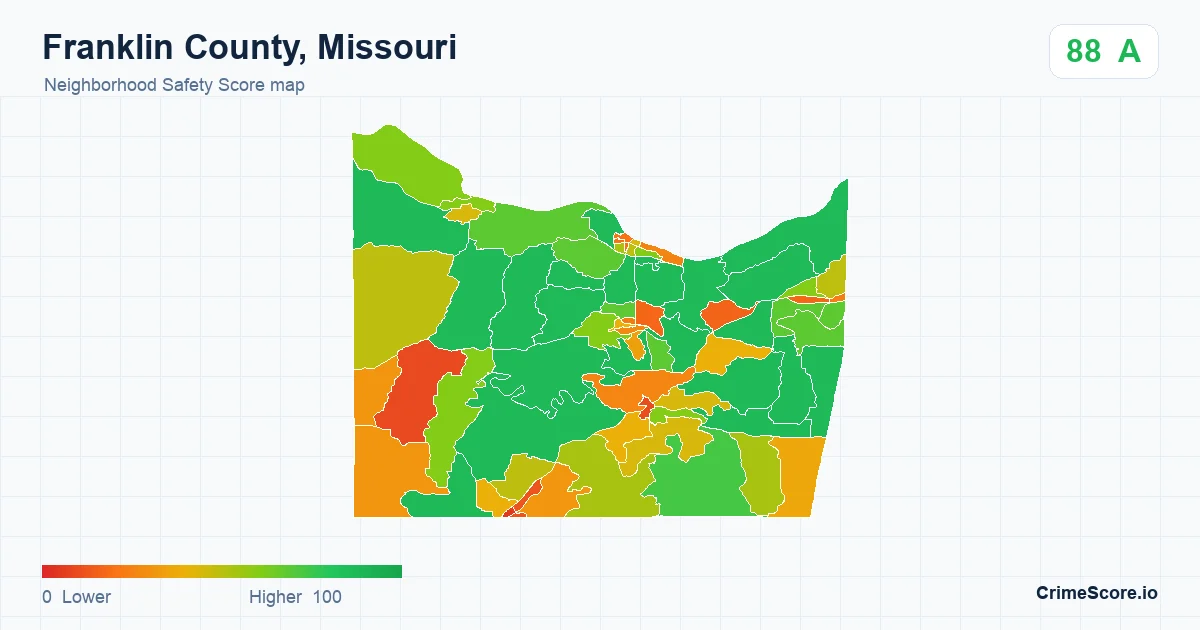 Franklin County, Missouri neighborhood Safety Score map by Census block group