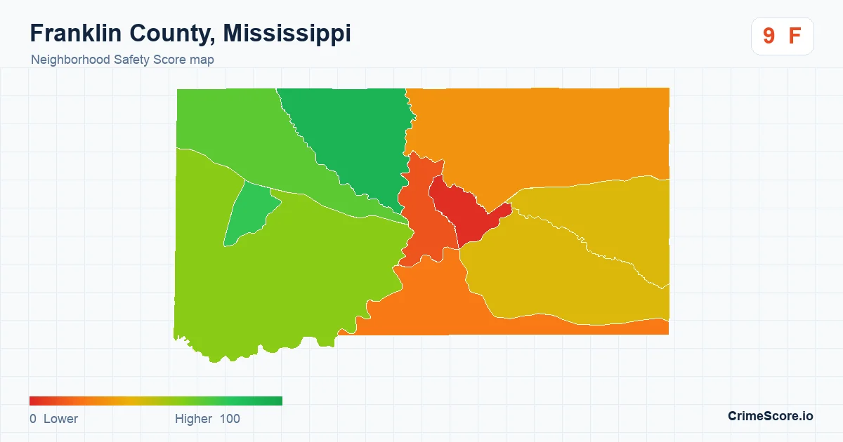 Franklin County, Mississippi neighborhood Safety Score map by Census block group