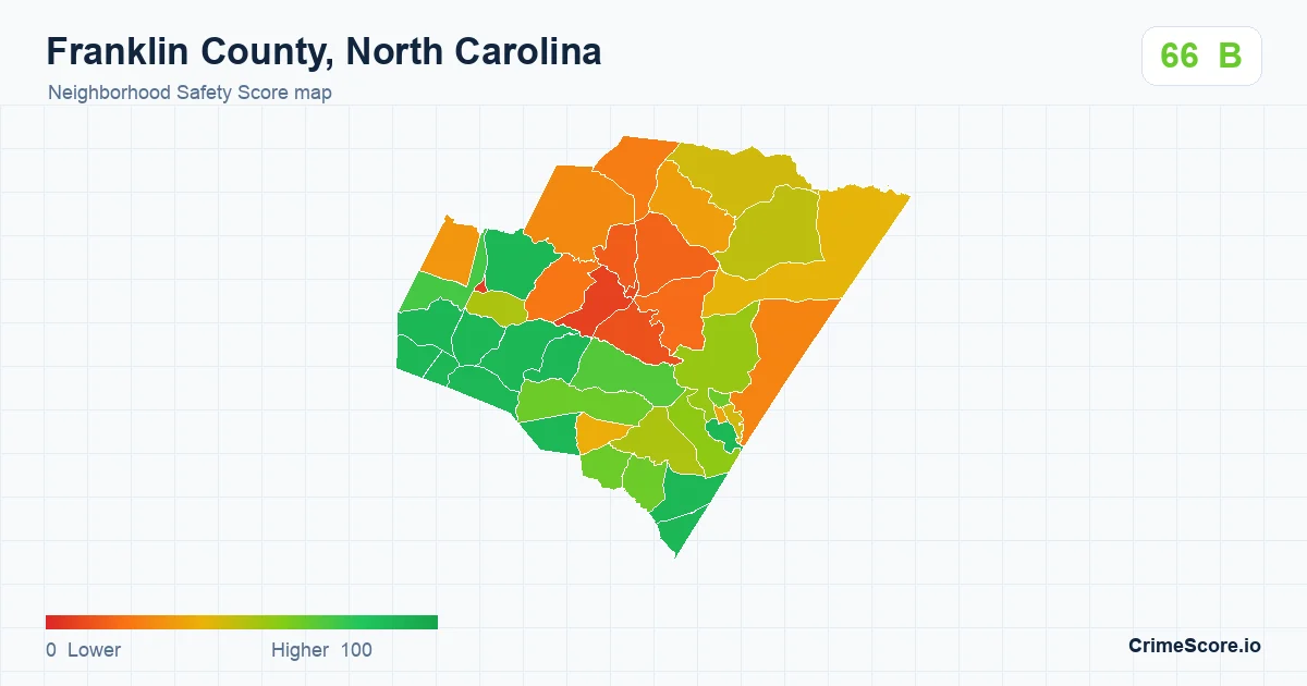 Franklin County, North Carolina neighborhood Safety Score map by Census block group