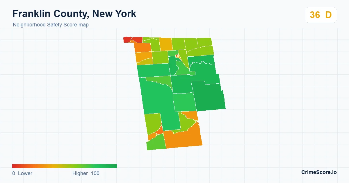 Franklin County, New York neighborhood Safety Score map by Census block group
