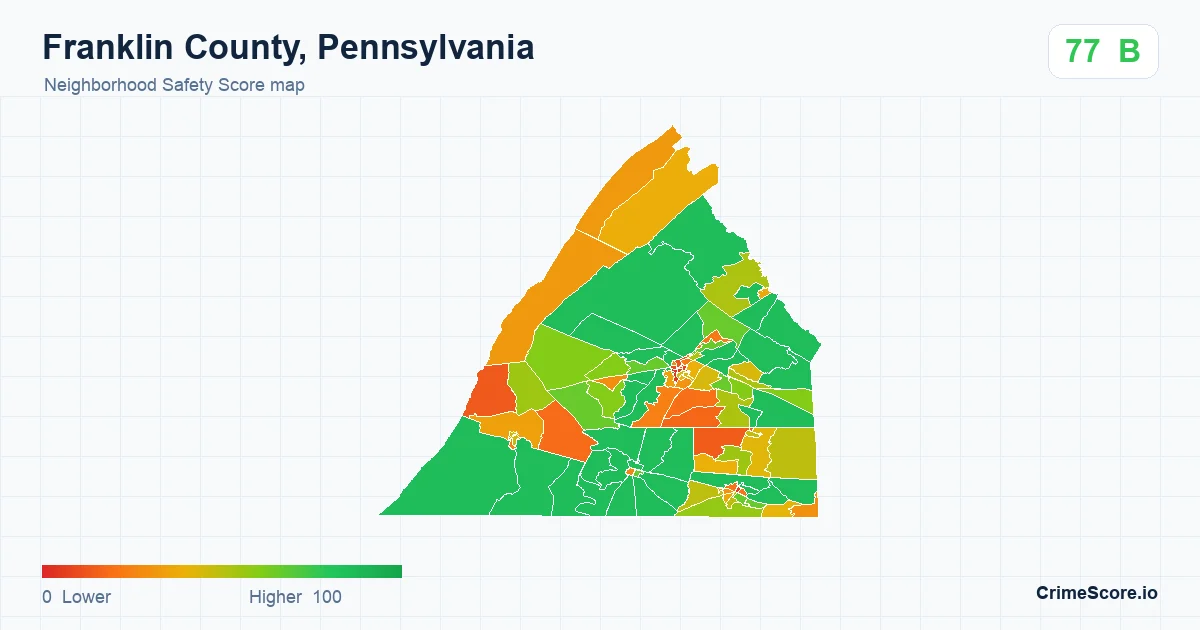 Franklin County, Pennsylvania neighborhood Safety Score map by Census block group